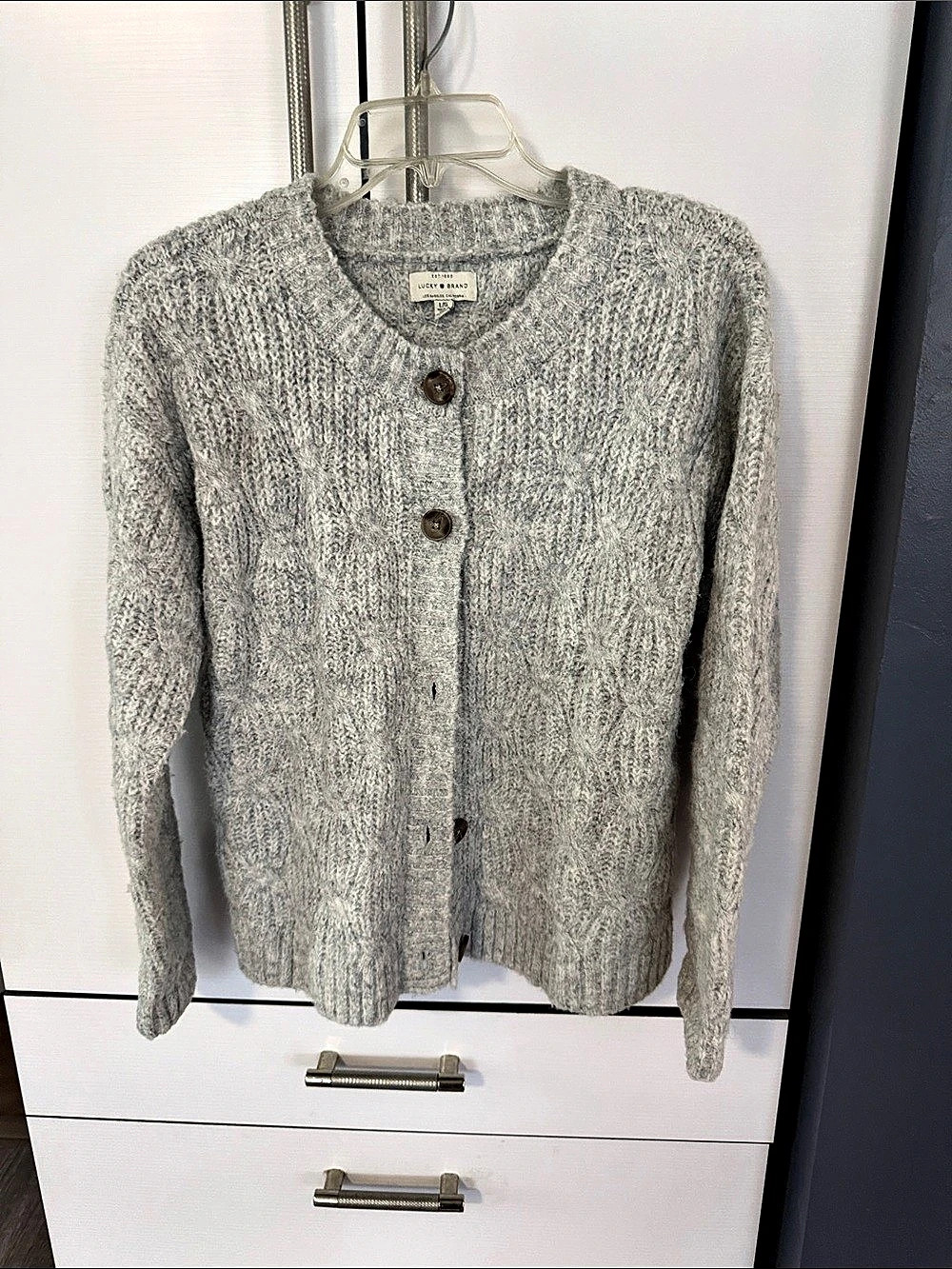 Lucky Brand Gray Wool Knit Cardigan Size Medium